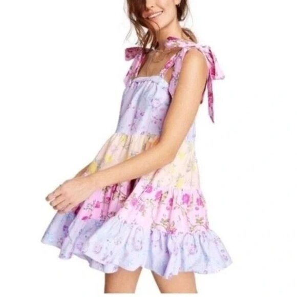 NWT LoveShackFancy Target Jeanne Tie Strap Floral Tiered Dress Large L Womens - Picture 2 of 12